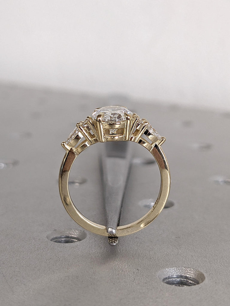 Vintage Oval Moissanite and Diamond Engagement Ring | 14K Yellow Gold Ring | Unique Moissanite Cluster Ring | Fine Luxury Wedding Jewelry