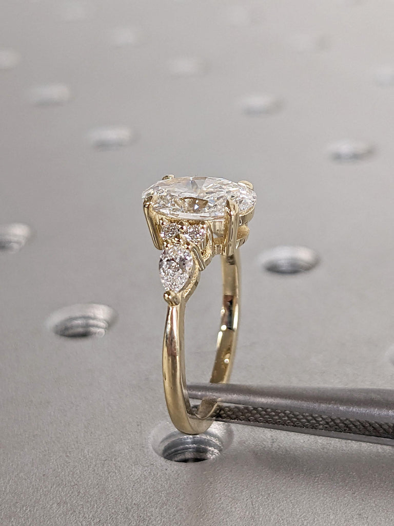 Vintage Oval Moissanite and Diamond Engagement Ring | 14K Yellow Gold Ring | Unique Moissanite Cluster Ring | Fine Luxury Wedding Jewelry