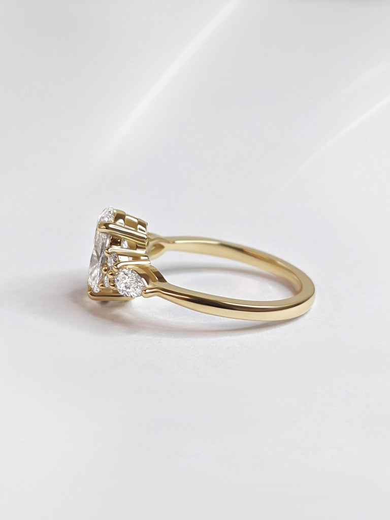 Vintage Oval Moissanite and Diamond Engagement Ring | 14K Yellow Gold Ring | Unique Moissanite Cluster Ring | Fine Luxury Wedding Jewelry