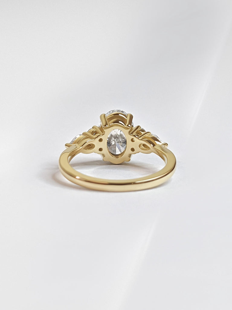 Vintage Oval Moissanite and Diamond Engagement Ring | 14K Yellow Gold Ring | Unique Moissanite Cluster Ring | Fine Luxury Wedding Jewelry