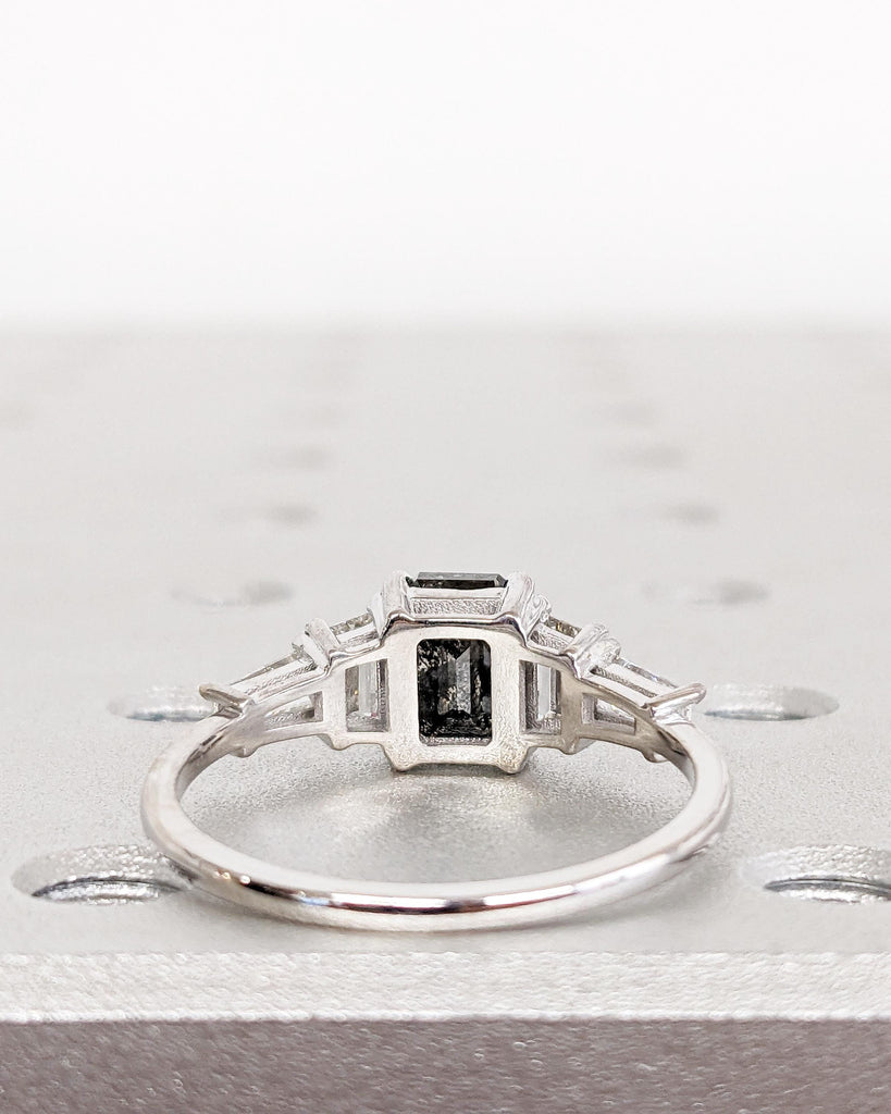 Unique Emerald cut Black Diamond Engagement Ring | 1ct, 2 Carat Raw Salt and Pepper Diamond Ring | Promise Ring for Her | 14k 18k Gold Ring