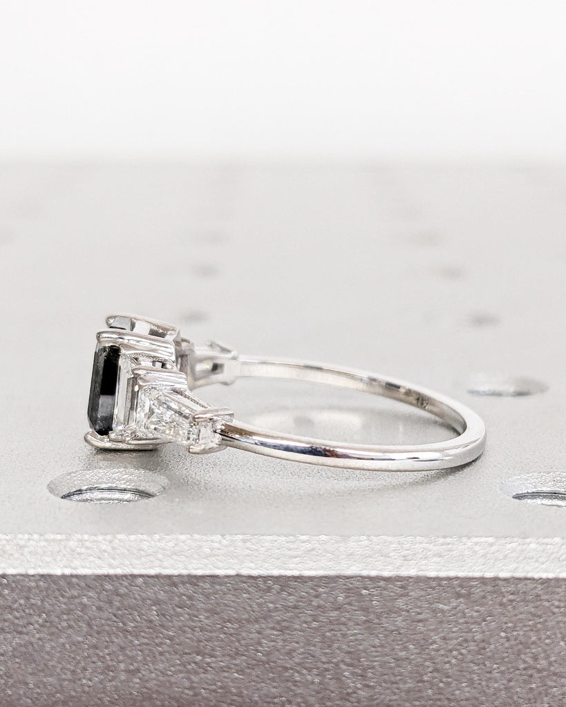 Unique Emerald cut Black Diamond Engagement Ring | 1ct, 2 Carat Raw Salt and Pepper Diamond Ring | Promise Ring for Her | 14k 18k Gold Ring