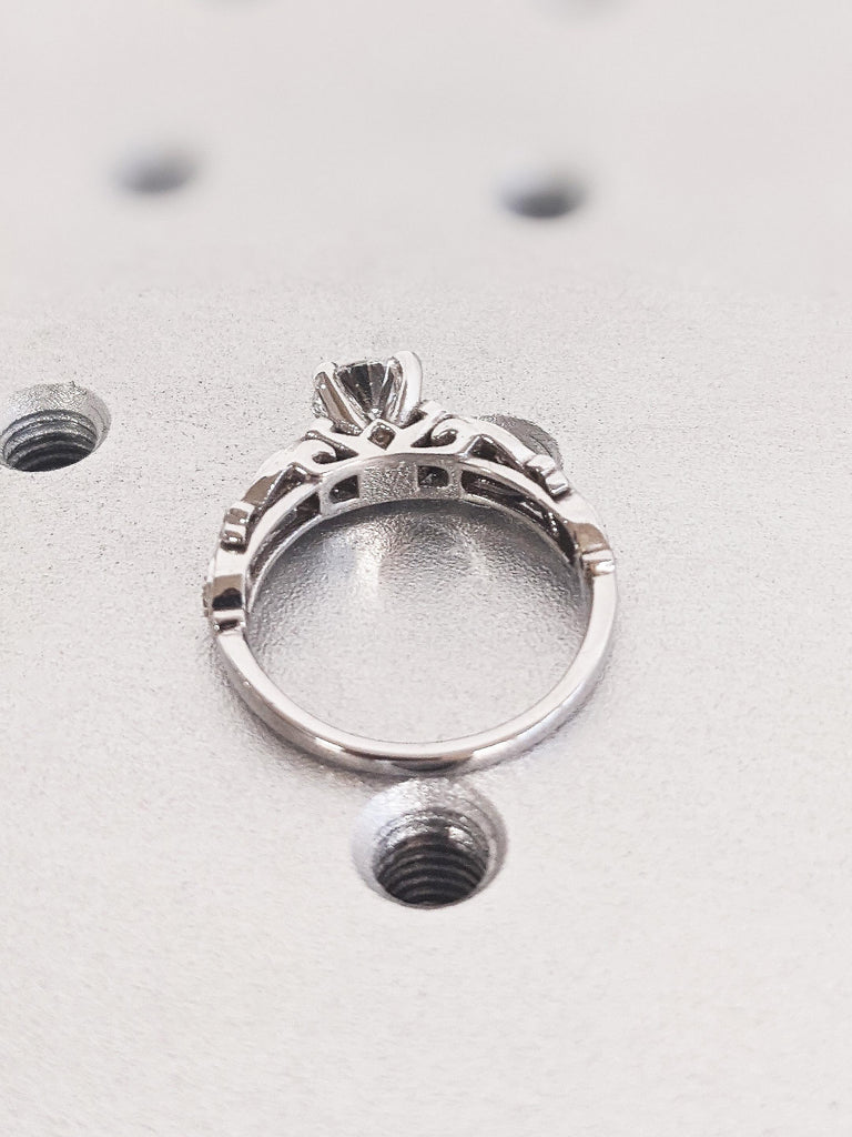 Antique Round Moissanite Engagement Ring, Vintage 14K Solid White Filigree Moissanite Wedding Band, Art Nouveau Heirloom Ring, Romantic Gift