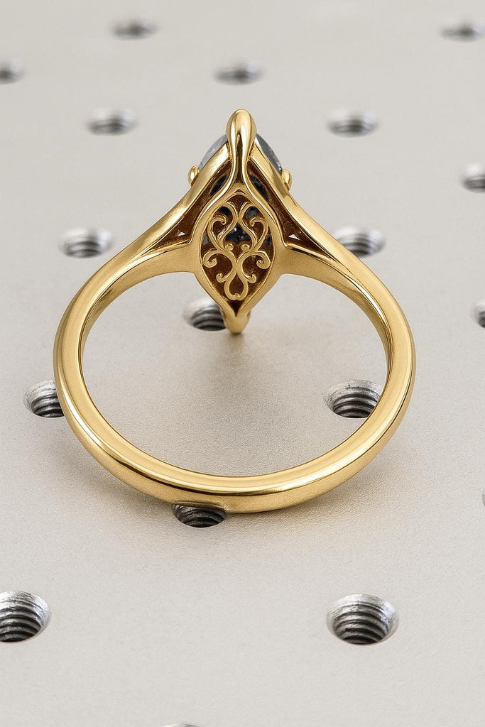 Vintage Victorian Inspired Filigree Engagement Ring | Natural Salt and Pepper Galaxy Diamond Solid Gold Promise Ring