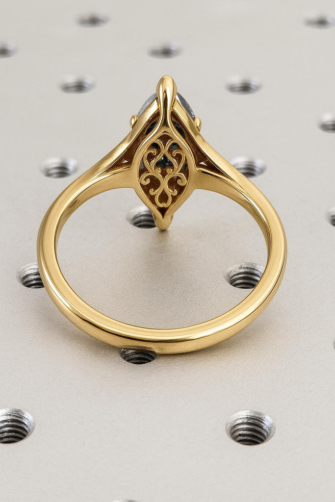 Vintage Victorian Inspired Filigree Engagement Ring | Natural Salt and Pepper Galaxy Diamond Solid Gold Promise Ring