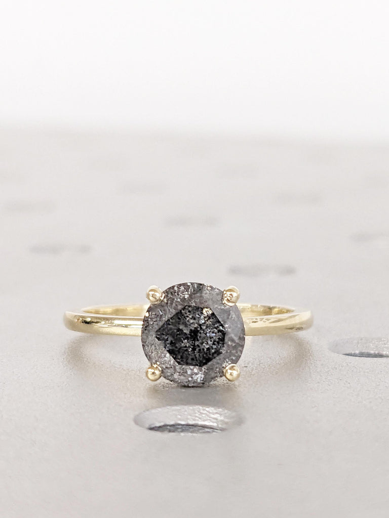 Hidden Halo Engagement Ring, Art Deco Salt and Pepper Diamond Ring, 14k Gold Ring, Handmade Ring for Women, Gift for Her, Vintage Style Ring