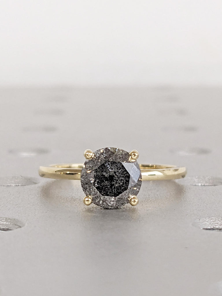 Hidden Halo Engagement Ring, Art Deco Salt and Pepper Diamond Ring, 14k Gold Ring, Handmade Ring for Women, Gift for Her, Vintage Style Ring