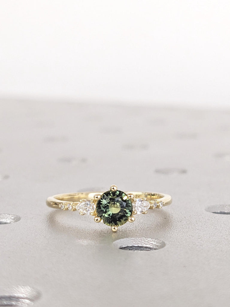 Vintage Blue Green Sapphire Ring, 18k/14k Solid Gold Ring, Dainty Engagement Ring, Peacock Sapphire Gemstone Ring, September Birthstone Ring