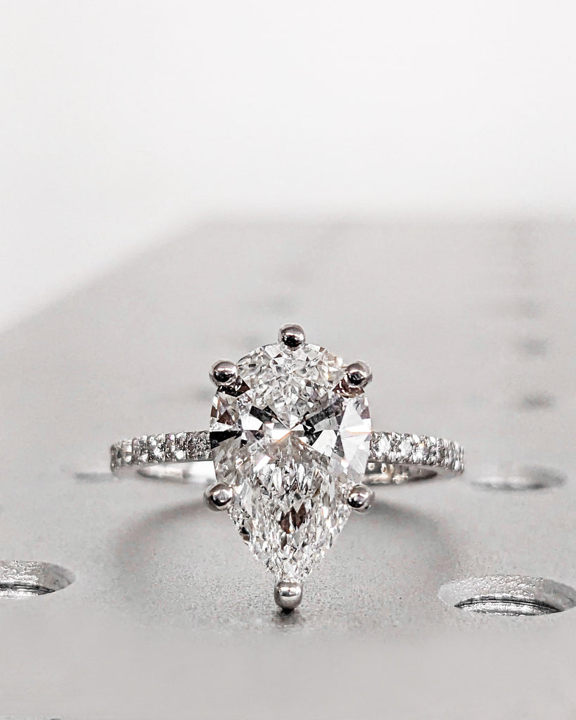 Lab Grown Diamond Ring, 2.5CT Pear Engagement Ring, 14K Gold, Hidden Halo, IGI Certified Lab Diamond Wedding Ring, Anniversary Gift for Wife