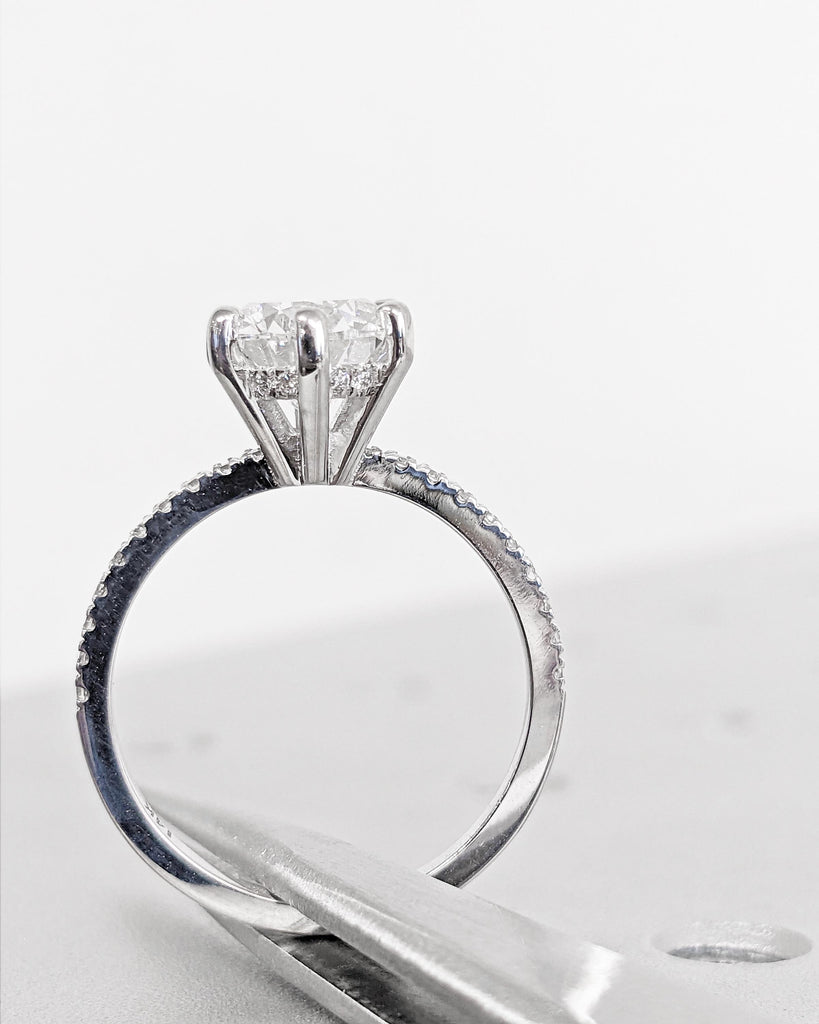 Pear Cut Diamond Engagement Ring with Hidden Halo, IGI Certified Lab Grown Diamond Ring, 14K 18K Gold Statement Ring, Anniversary Ring Women