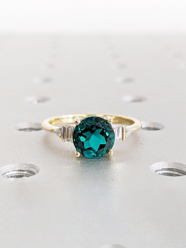 Round Emerald Engagement Ring, Unique Lab Emerald Ring, Dainty 14k Solid Gold Ring, Vintage Emerald Ring, Statement Ring, Emerald Jewelry image #10
