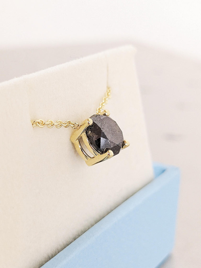 14K Yellow Gold Salt And Pepper Diamond Necklace, Classic Round Salt & Pepper Diamond Necklace, Minimalist Galaxy Necklace, Anniversary Gift