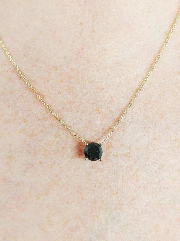 Salt & Pepper Diamond Necklace, 14k Solid Yellow Gold Diamond Necklace, Dainty Bridal Solitaire Necklace, Cosmic Necklace, Vintage Pendant