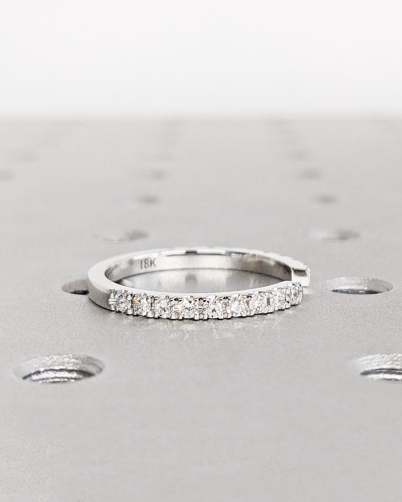 Diamond Wedding Band, 18K White Gold Ring, Open Gap Wedding Band, Diamond Cuff Ring, Stacking Ring Stackable Band Matching Band, Bridal Gift