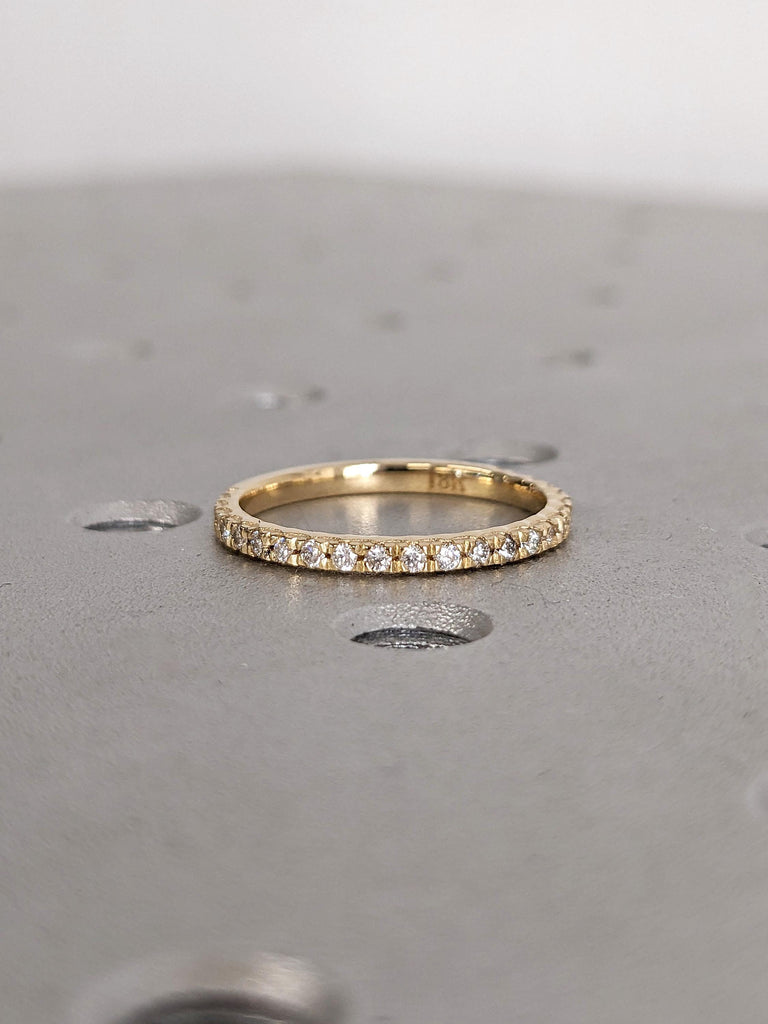 14k Solid Yellow Gold Eternity Ring for Women | Wedding Ring Diamond Half Eternity Band | 18k Gold Minimalist Ring | Gift for Her Birthday Jewelry Gift