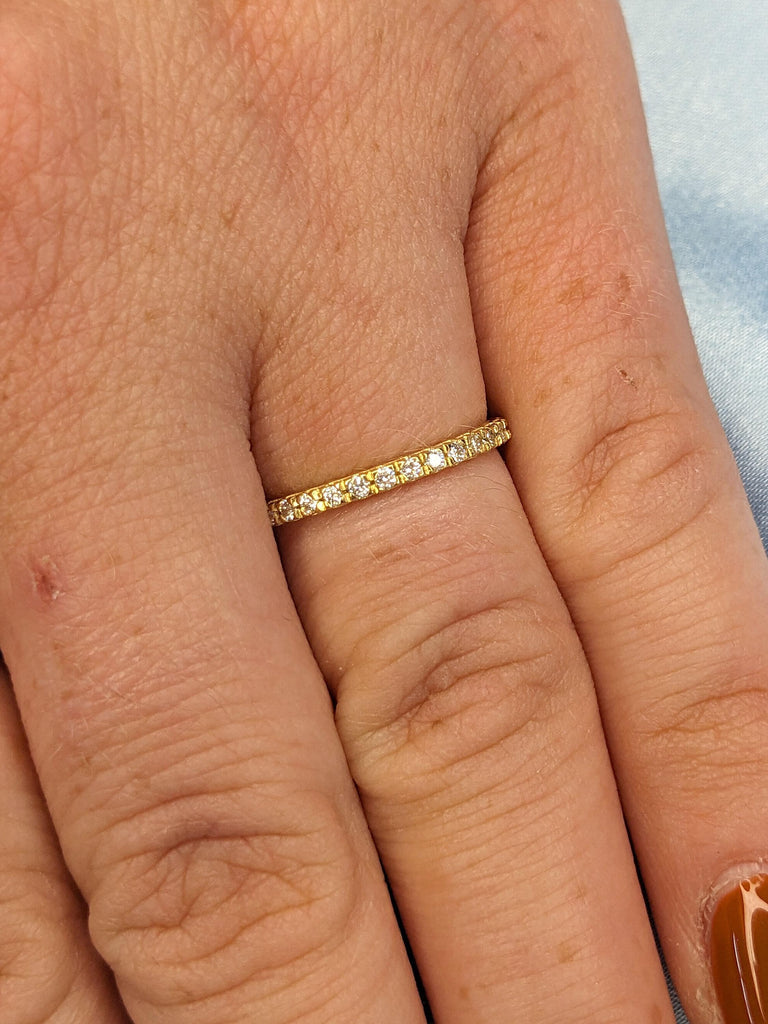 Diamond Half Eternity Band, 14k Solid Gold Wedding Band, Half Diamond Half Plain Band, Anniversary Gift Idea, Handmade Genuine Diamond Ring