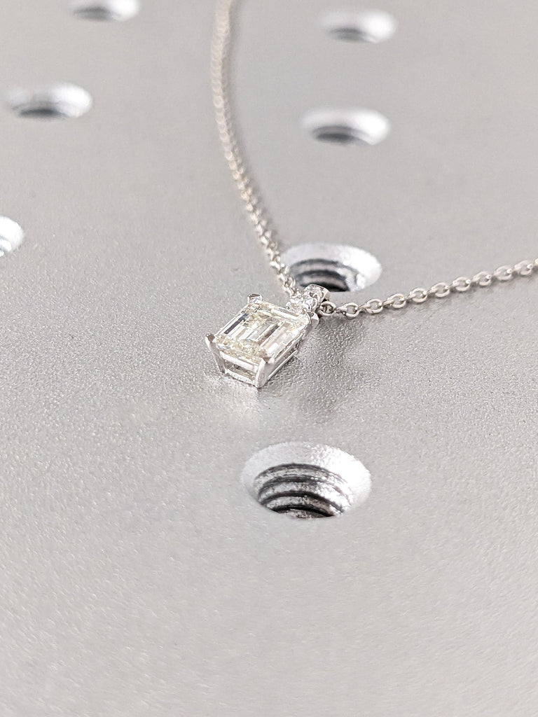 Emerald Cut Moissanite Solitaire Pendant Necklace | 14k White Gold Moissanite Necklaces for Women | Solid Gold Necklace | Bridal Jewelry