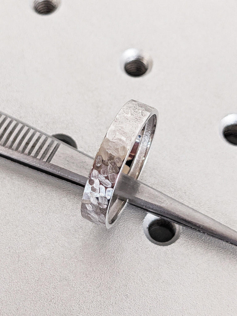 Men Hammered Finished Wedding Band, 14K Solid White Gold Rustic Textured finished Ring, Timeless Men's Engagement Ring, Modern Everyday Ring