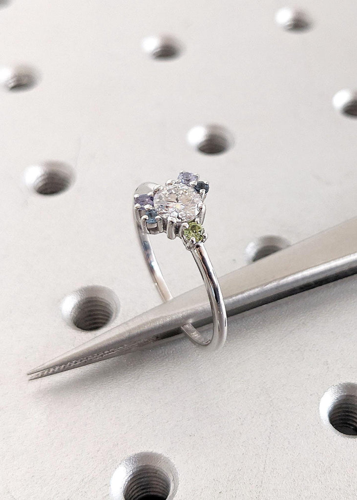 0.5ct Moissanite Engagement Ring | Round Halo Engagement Ring | D color VVS Moissanite | Art Deco Promise Ring