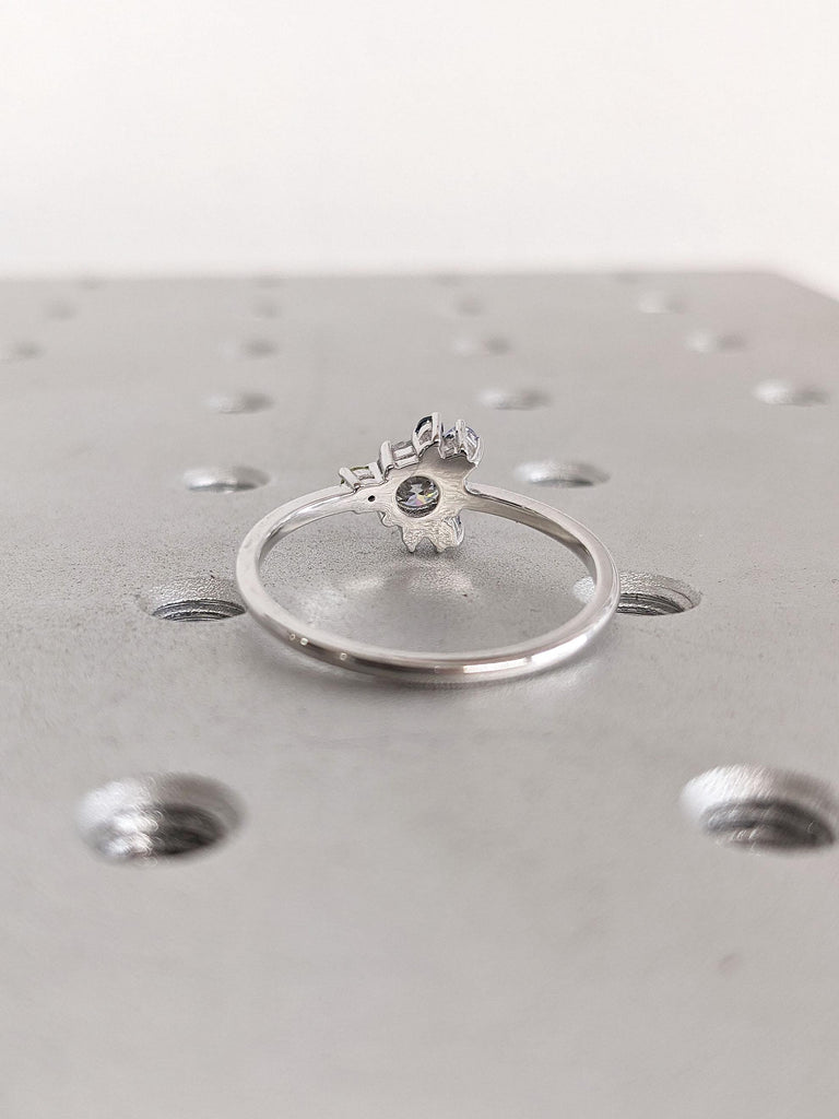 Unique Moissanite Engagement Ring | 14K White Gold Ring | Halo Wedding Ring for Women | Moissanite Bridal Ring | Asymmetrical Gemstone Ring
