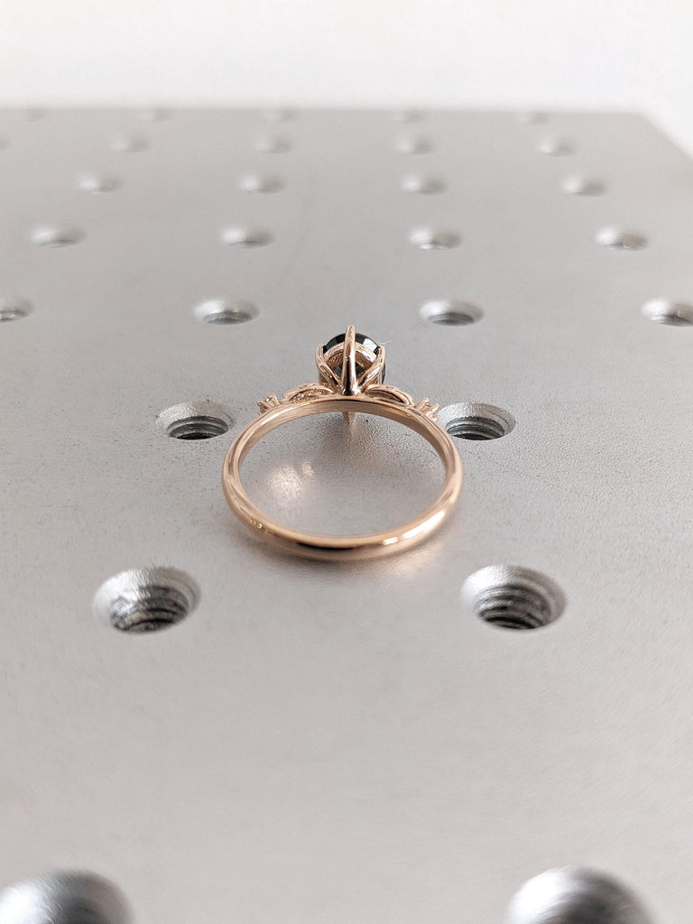 Oval cut Blue Green Sapphire and Diamond Engagement Ring | Nature Inspired Engagement Ring | 14k 18k Solid Gold Sapphire Ring Gift for Wife