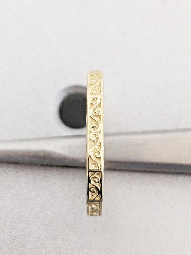 Matching Rings for Women, 14k Solid Gold Stacking Ring, Flat Top Gold Wedding Band, Filigree Ring, Minimalist Anniversary Ring, Bridal Gift