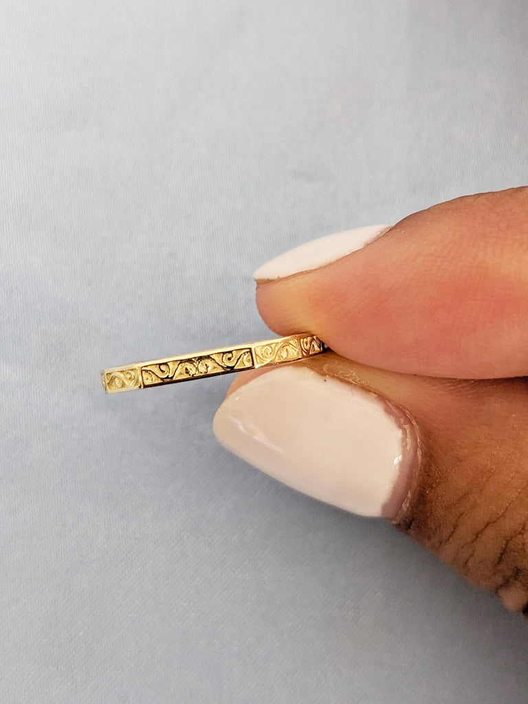 Vintage Flat Top Ring, Dainty 14k Gold Ring, Filigree Matching Ring, Gold Stacking Rings for Women, Unique Women Wedding Band, Gift for Wife