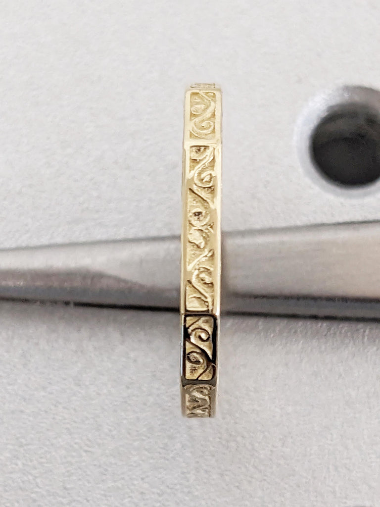 Vintage Flat Top Ring, Dainty 14k Gold Ring, Filigree Matching Ring, Gold Stacking Rings for Women, Unique Women Wedding Band, Gift for Wife