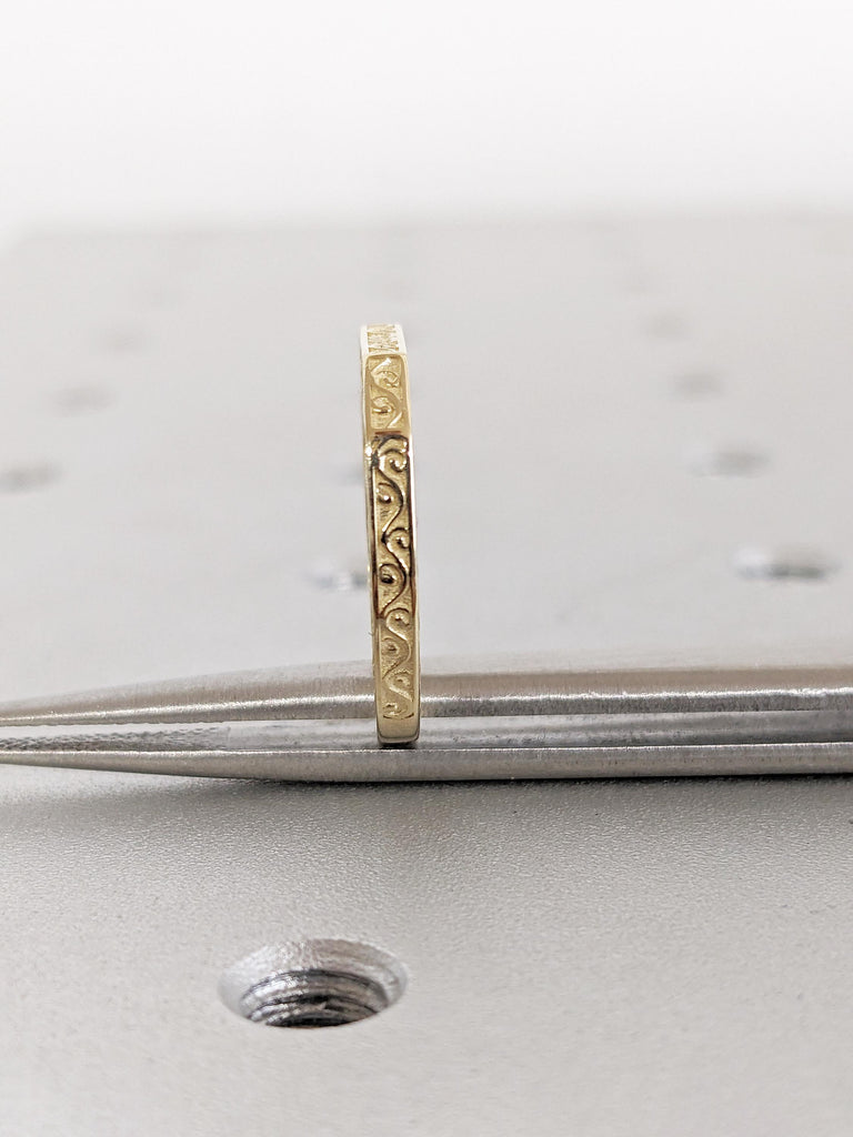 Vintage Flat Top Ring, Dainty 14k Gold Ring, Filigree Matching Ring, Gold Stacking Rings for Women, Unique Women Wedding Band, Gift for Wife