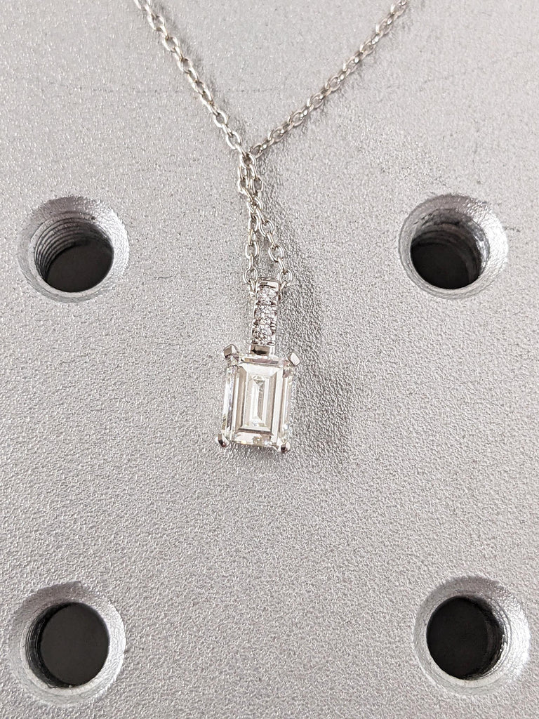 Lab Diamond Solitaire Engagement Necklace| Emerald Cut Lab Grown Diamond Bridesmaid Pendant | 14K Gold Man Made Diamond Pendant Gift For Her
