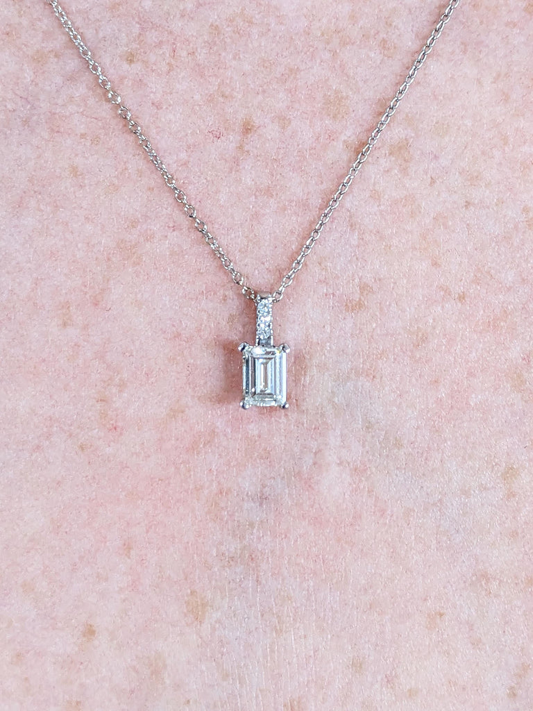 Emerald Cut Lab Diamond Necklace | F-VS Lab Grown Diamond Bridal Necklace | Solitaire Diamond Engagement Necklace | Man Made Diamond Necklace
