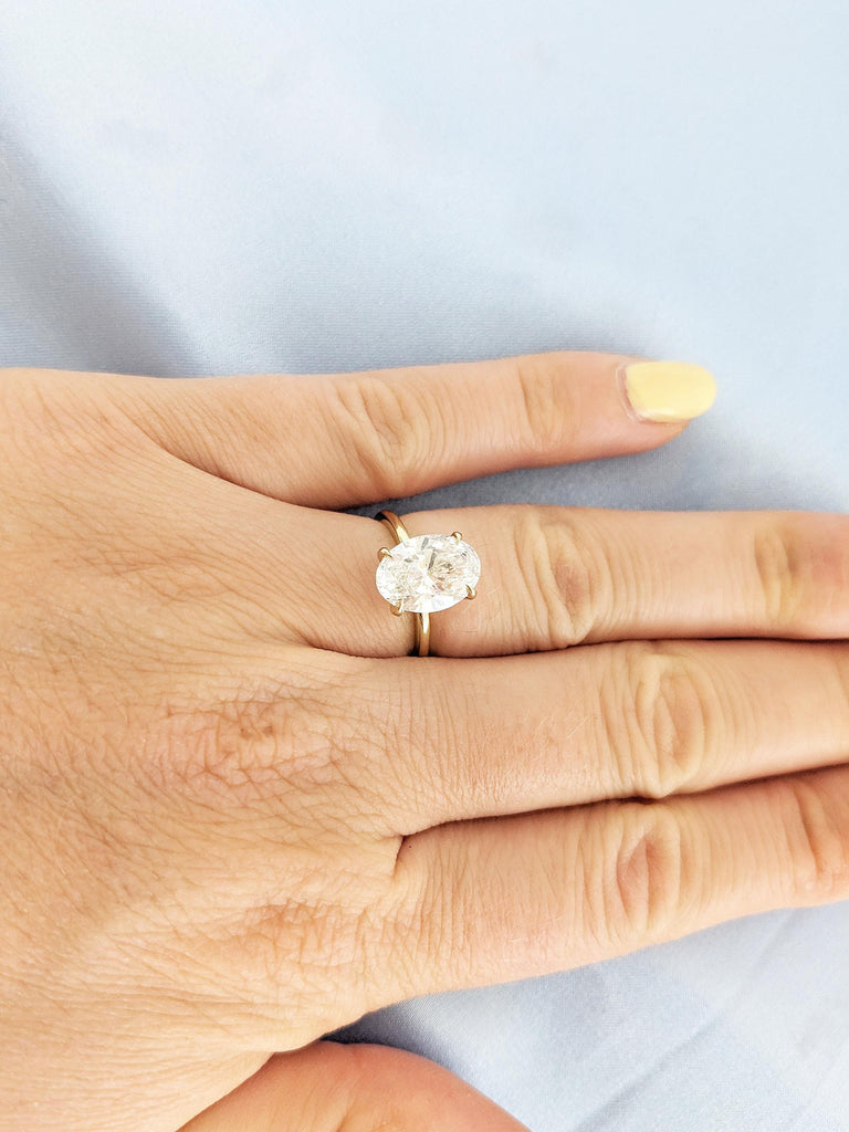 2.5CT Oval Engagement Ring, Lab Grown Diamond Ring, 14k Solid Gold Ring, Tulip Floral Ring, Anniversary Gifts for Wife, Lab Created Diamond