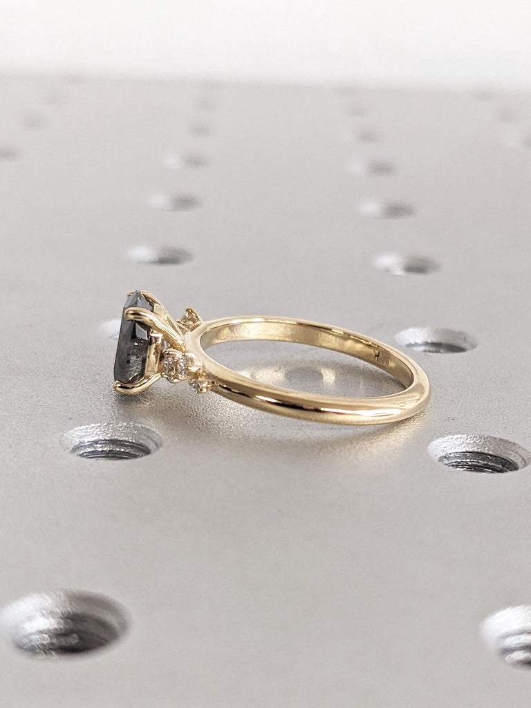 1.25CT, 2 Carat Oval Cut Raw Salt and Pepper Diamond Engagement Ring for Women | 18k Gold Grey Diamond Ring | Snowdrift Promise Ring For Her