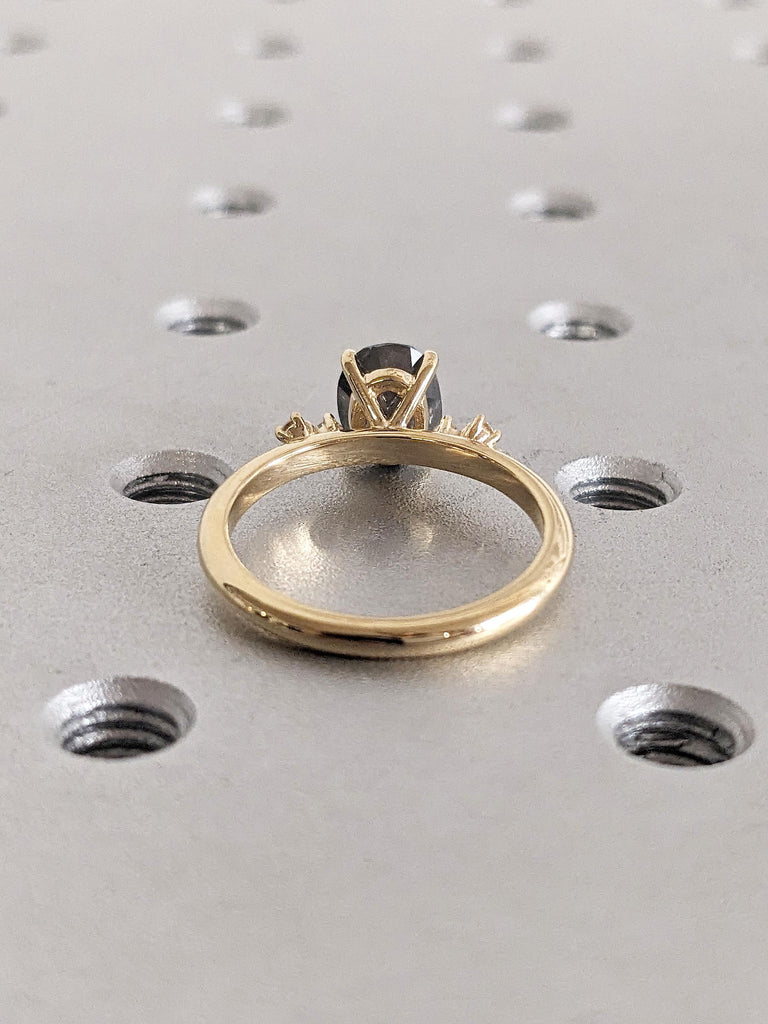 1.25CT, 2 Carat Oval Cut Raw Salt and Pepper Diamond Engagement Ring for Women | 18k Gold Grey Diamond Ring | Snowdrift Promise Ring For Her