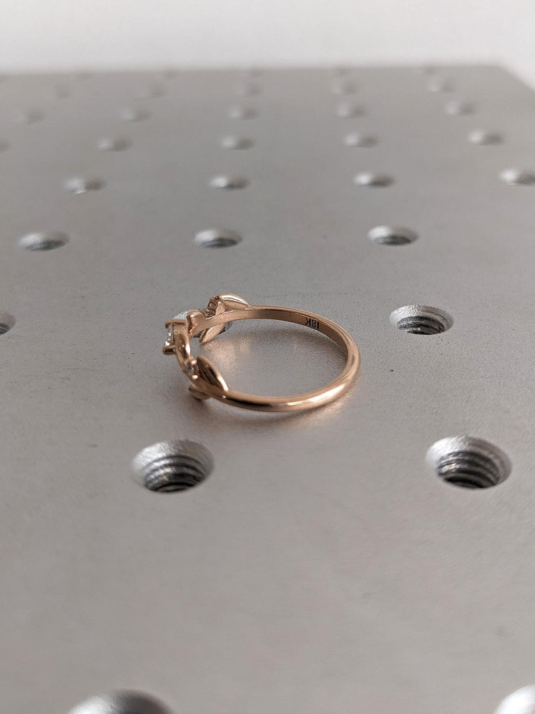 Delicate Leaf Ring | 18k Rose Gold Wedding Ring for Her | Tiny Diamond Ring | Marquise cut Simple Promise Ring | Stacking Ring Matching Ring