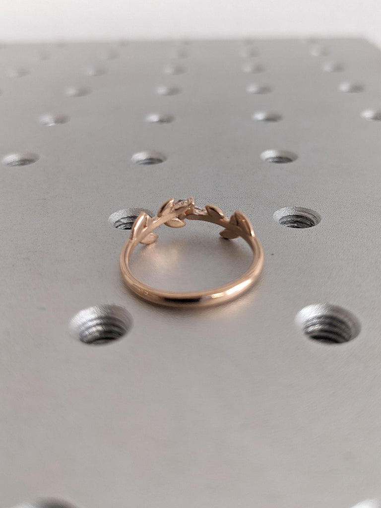 Delicate Leaf Ring | 18k Rose Gold Wedding Ring for Her | Tiny Diamond Ring | Marquise cut Simple Promise Ring | Stacking Ring Matching Ring