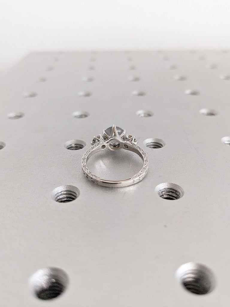 Salt and Pepper Ring, 18k Gold Ring, Diamond Engagement Ring, Promise Ring for Her, 3 Stone Ring, Grey Diamond Ring, Diamond Wedding Ring