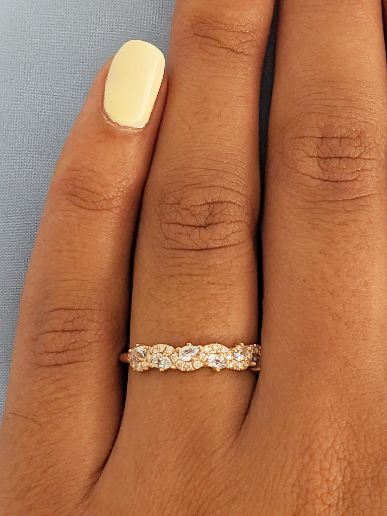 Unique Wedding Band, Vintage Pear Aquamarine Ring, Matching Ring, Stacking Ring, Unique 14k Rose Gold Fancy Cut Diamond Dainty Eternity Ring