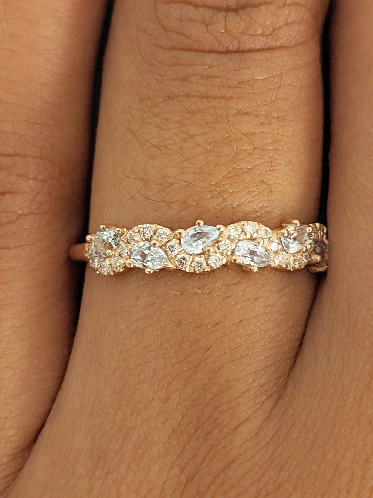 Unique Wedding Band, Vintage Pear Aquamarine Ring, Matching Ring