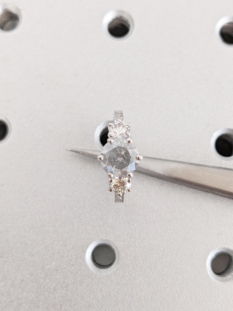 3 Stone Ring, Grey Diamond Ring, Diamond Wedding Ring