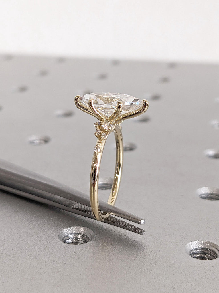 14k Yellow Gold CVD Diamond Marquise Engagement Ring | Chevron Stacking Ring | Wedding Anniversary Ring | Fine Handmade Gold Bridal Jewelry image #7