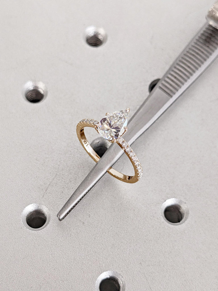 Pear Cut Moissanite Wedding Ring, Half Eternity 14k Solid Gold Ring, Unique Moissanite Engagement Ring for Women, Engagement Gift for Her
