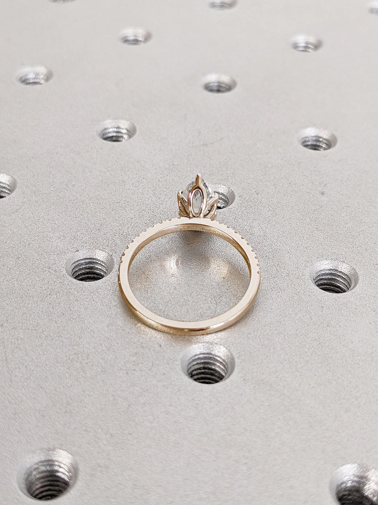 Pear Lab Diamond Ring, Lab Grown Diamond Engagement Ring, Dainty 14k Solid Gold Ring, Half Eternity Diamond Ring, Anniversary Gifts for Wife