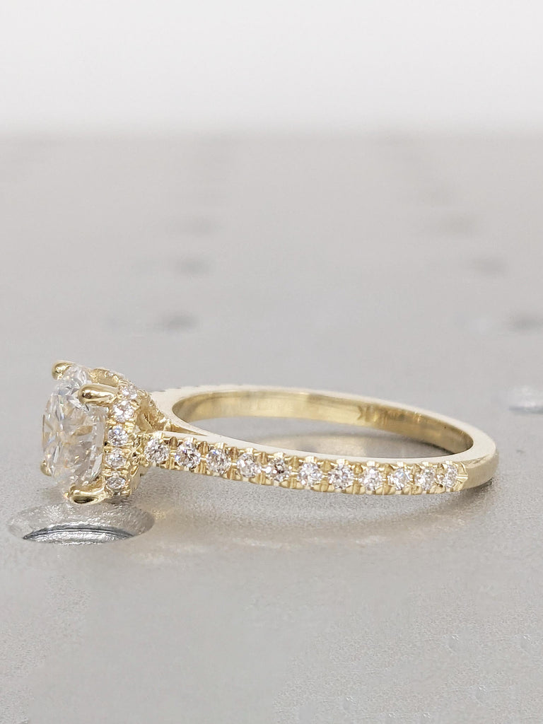 Hidden Halo Engagement Ring, Half Eternity Ring, Round Moissanite Ring, Art Deco Anniversary Ring, Gold Bridal Ring, Moissanite Wedding Ring