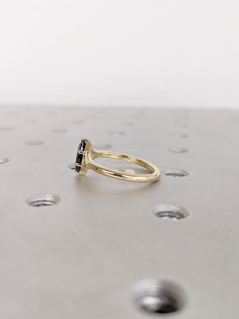 Vintage Salt and Pepper Diamond Ring, Marquise Engagement Ring, 14k Solid Gold Solitaire Ring, Split Shank Promise Ring, Unique Gift for Her