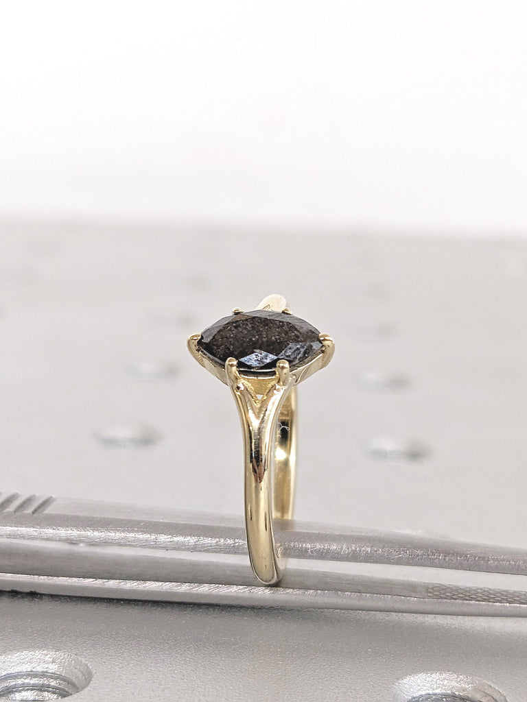 Marquise Salt and Pepper Diamond Engagement Ring, Dainty 14k Solid Gold Ring, Split Shank Ring, Minimalist Ring, Wedding Anniversary Ring