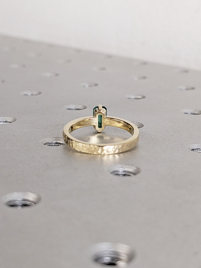 Vintage Emerald Ring, Natural Emerald Engagement Ring, Emerald Cut Ring, 14k Gold Hammered Ring, Gemstone Ring, Handmade Rings for Women