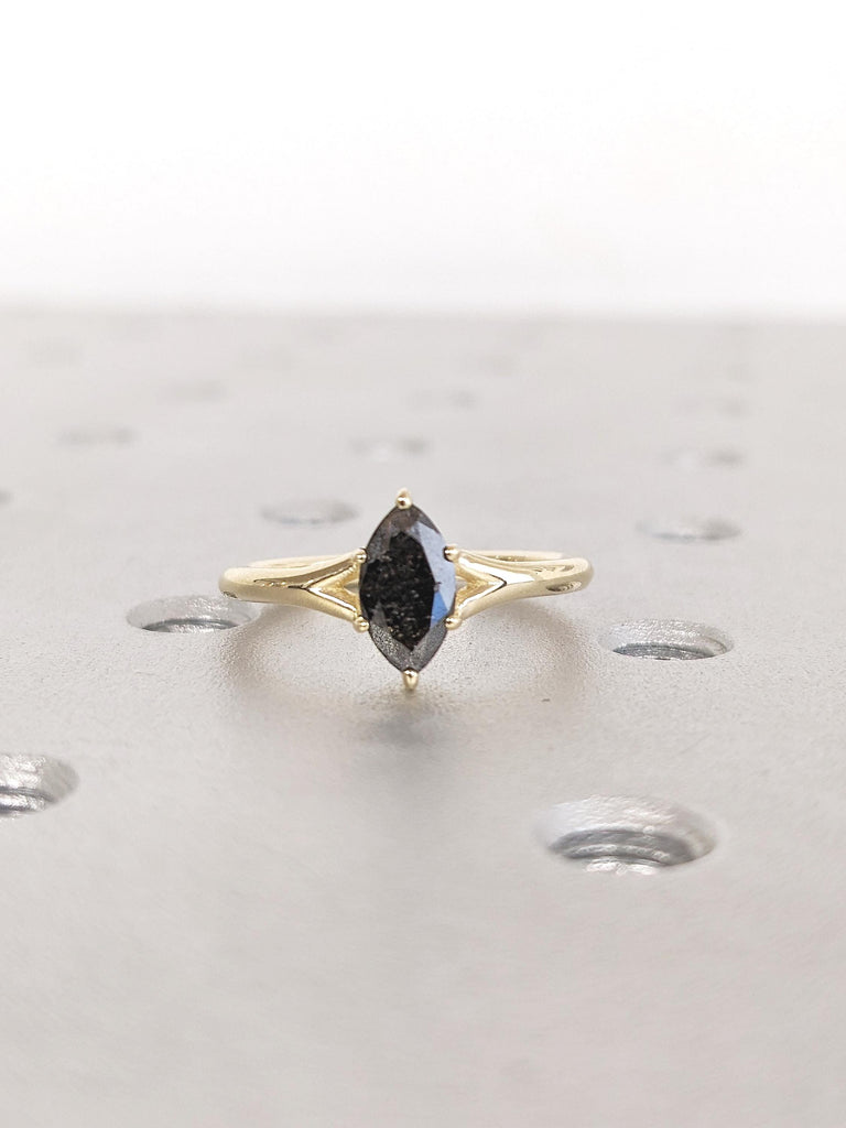 14k Solid Gold Solitaire Ring, Split Shank Promise Ring, Unique Gift for Her