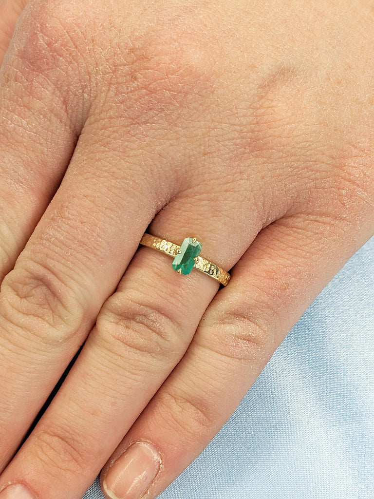 Vintage Emerald Ring, Natural Emerald Engagement Ring, Emerald Cut Ring