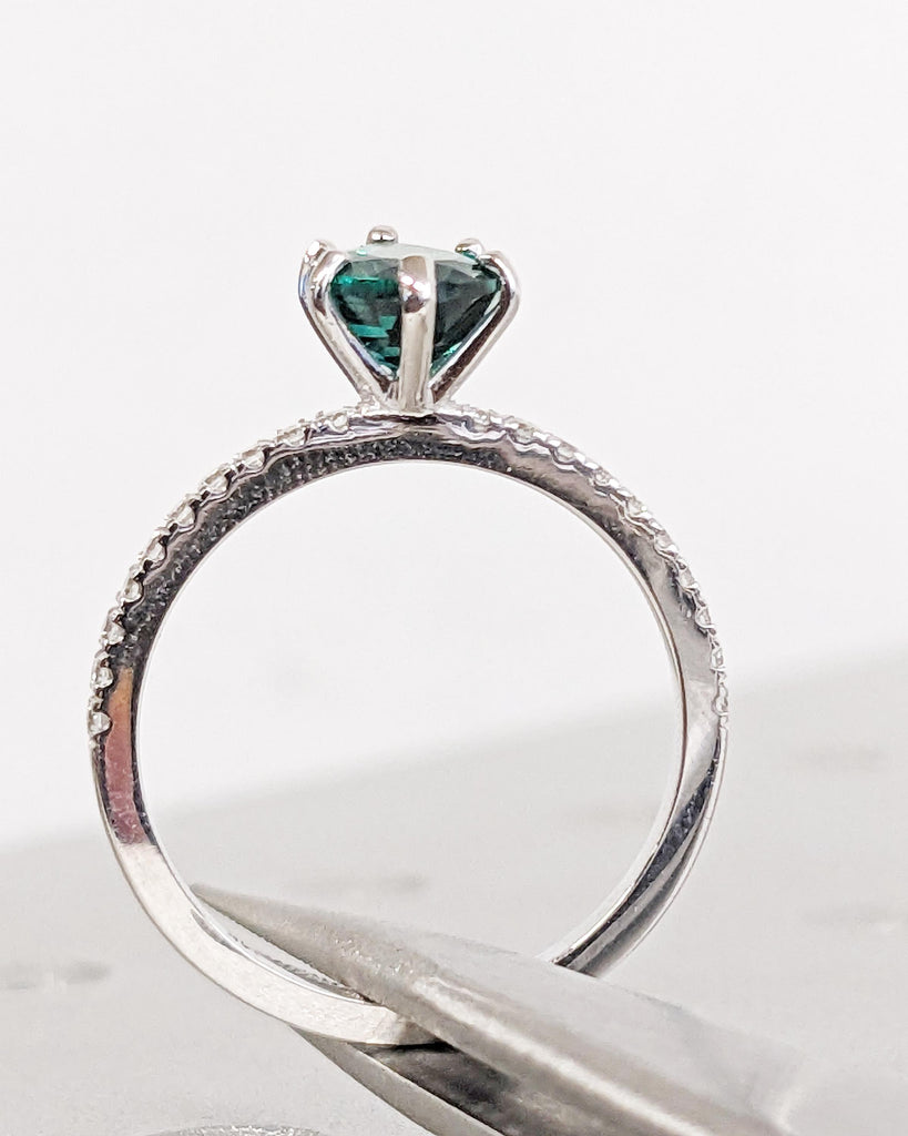 Art Deco Emerald Wedding Anniversary Ring for Her | Pear Cut Ring | 14K Solid White Gold Moissanite Eternity Band | Simple Promise Ring Gift image #6